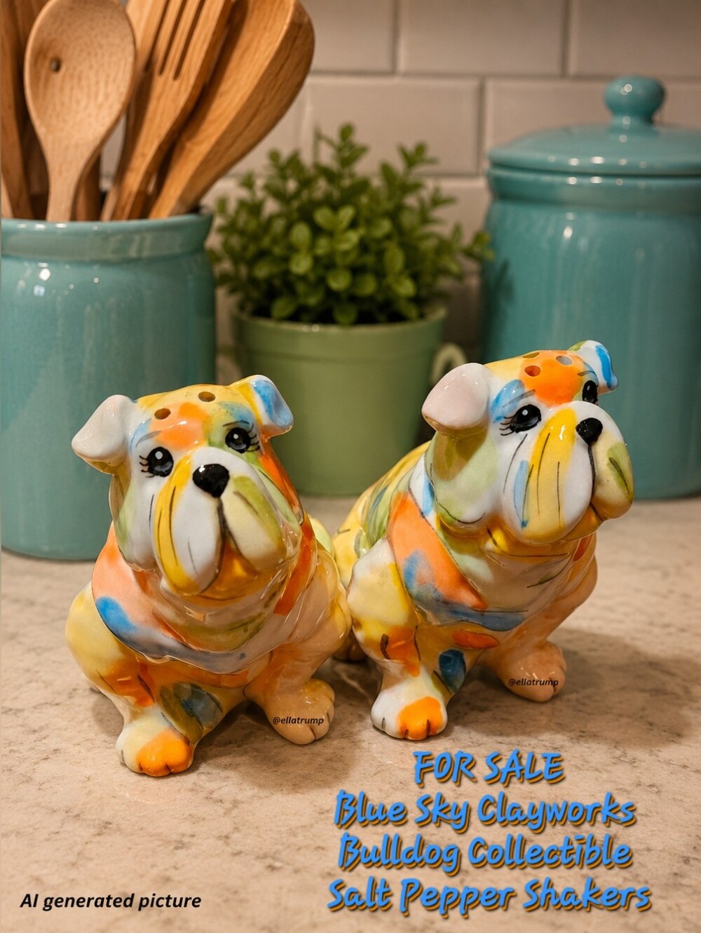 Blue Sky Clayworks Bulldog Collectible Salt Pepper Shakers